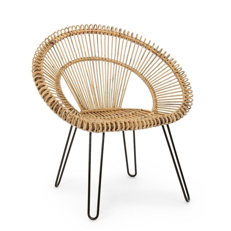 Casa si Gradina - Mobilier - Scaune si fotolii - Fotolii - Fotoliu cu picioare fier negru si rattan natur Esteban 83 cm x 64 cm x 89 h - Infinity.ro