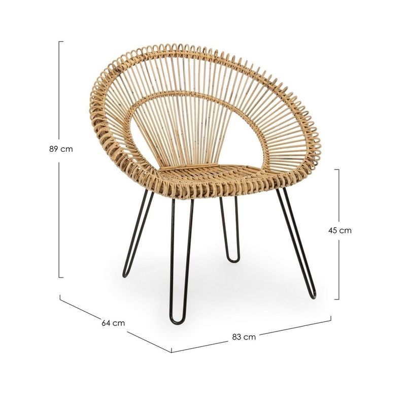 Casa si Gradina - Mobilier - Scaune si fotolii - Fotolii - Fotoliu cu picioare fier negru si rattan natur Esteban 83 cm x 64 cm x 89 h - Infinity.ro