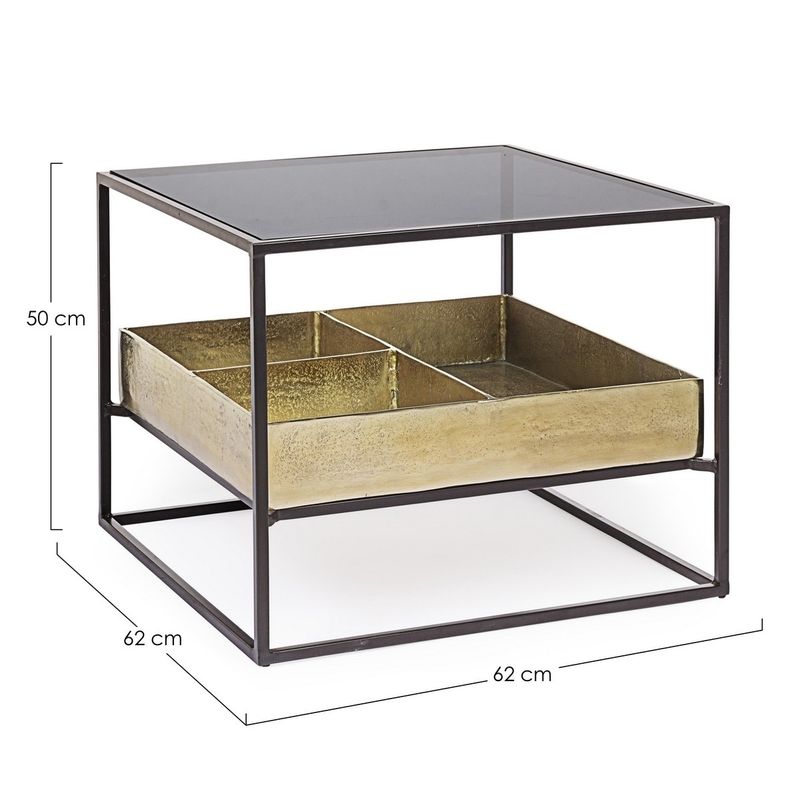 Casa si Gradina - Mobilier - Mese si birouri - Masute de cafea - Masuta de cafea din fier auriu negru cu blat sticla Mavila 62 cm x 62 cm x 50 h - Infinity.ro