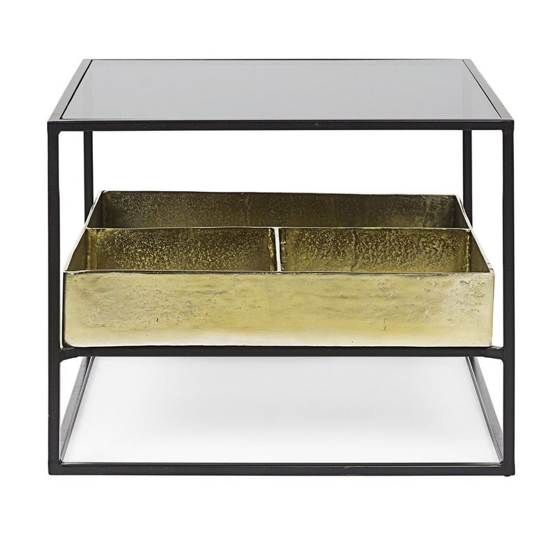 Casa si Gradina - Mobilier - Mese si birouri - Masute de cafea - Masuta de cafea din fier auriu negru cu blat sticla Mavila 62 cm x 62 cm x 50 h - Infinity.ro