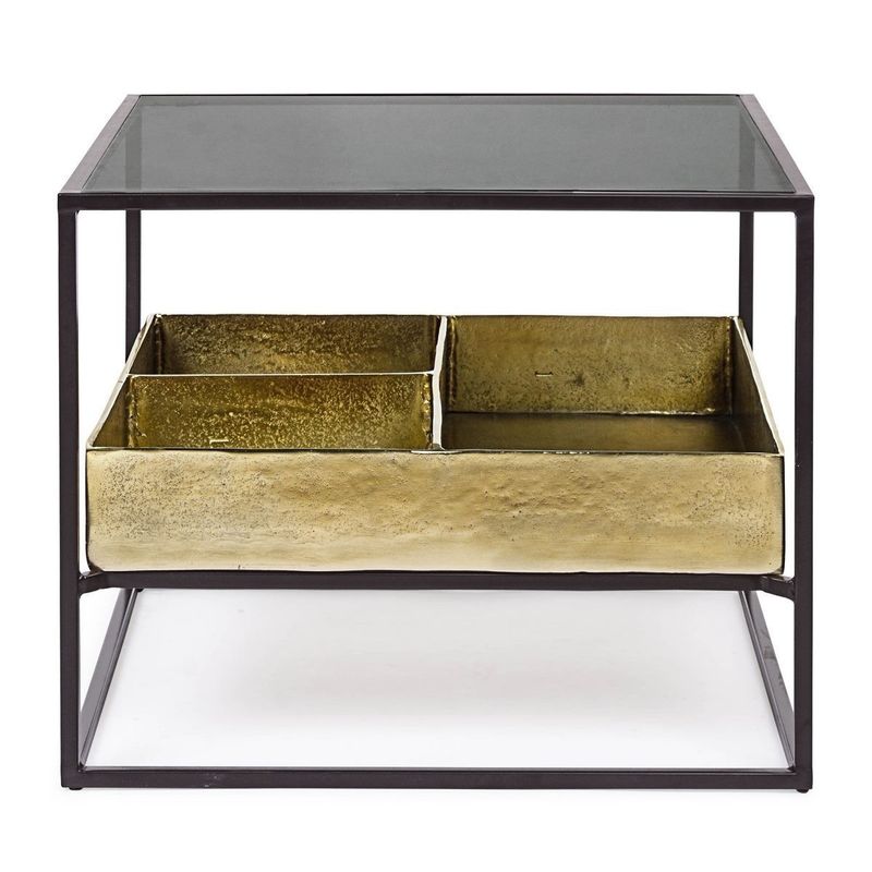 Casa si Gradina - Mobilier - Mese si birouri - Masute de cafea - Masuta de cafea din fier auriu negru cu blat sticla Mavila 62 cm x 62 cm x 50 h - Infinity.ro