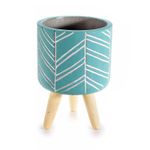 Casa si Gradina - Gradinarit si plante - Plante si ghivece - Ghivece si suporturi - Ghiveci flori lemn ceramica albastra alba 11x16 cm - Infinity.ro