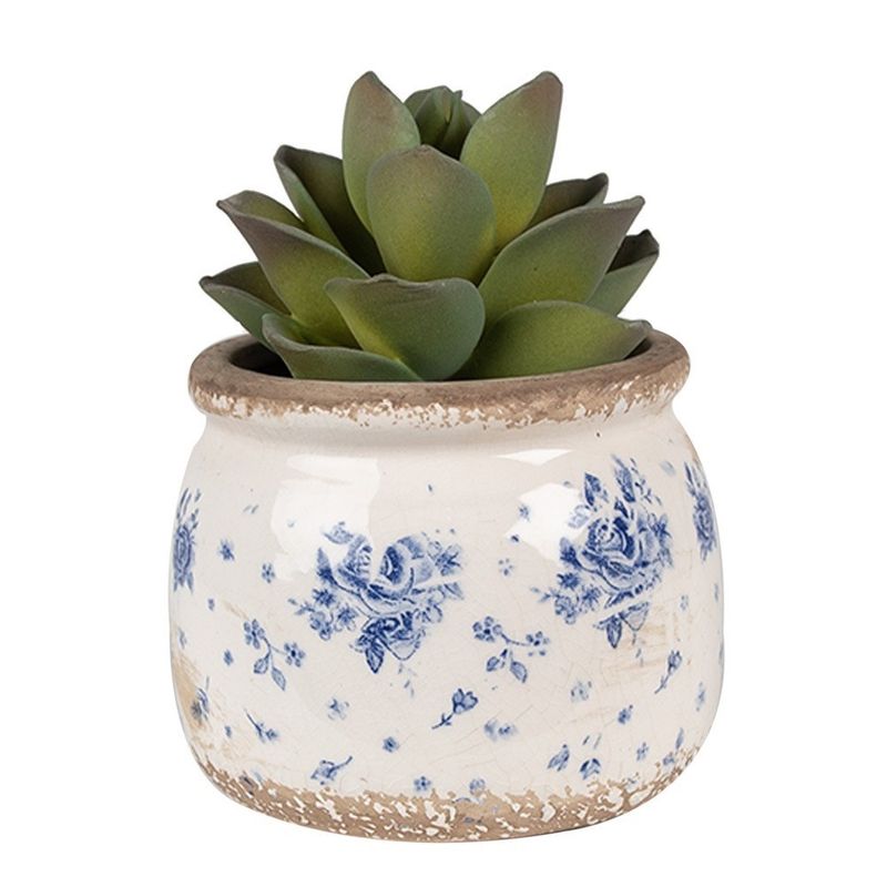 Casa si Gradina - Gradinarit si plante - Plante si ghivece - Ghivece si suporturi - Ghiveci flori ceramica bej albastra 12x10 cm - Infinity.ro