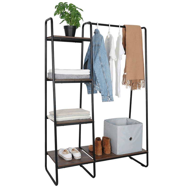 Casa si Gradina - Mobilier - Biblioteci si rafturi - Rafturi - Raft 4 polite mdf nuc si metal negru Robyn 101x40x150 cm - Infinity.ro