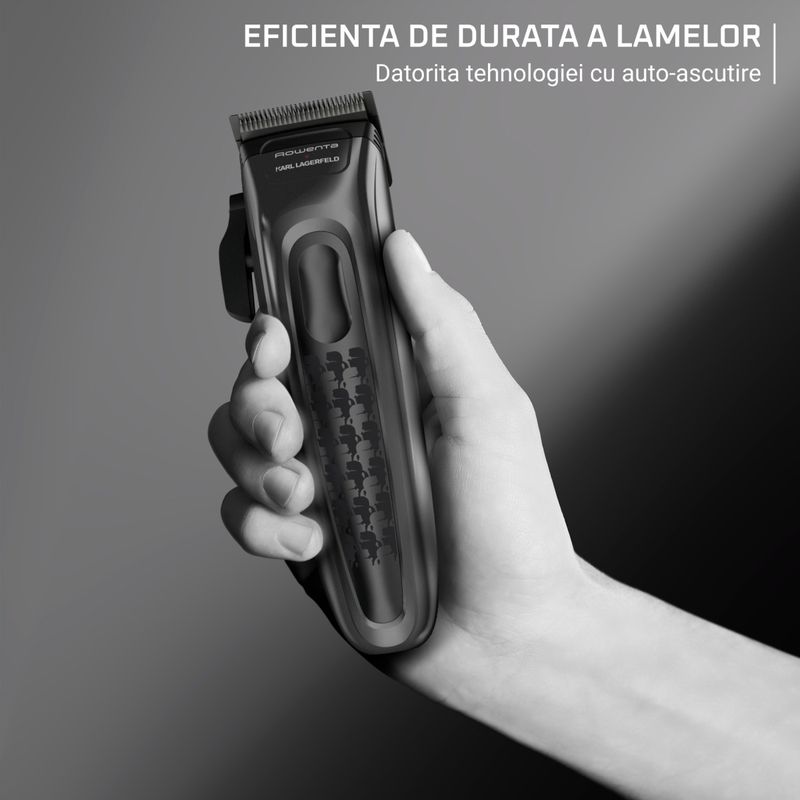 Ingrijire personala si Cosmetice - Aparate si accesorii ingrijire personala - Aparate de ras si tuns - Aparate de tuns - Aparat de tuns Rowenta x Karl Lagerfeld Barber Experience TN155LE0, 6500 rpm, autonomie 150 min, 6 piepteni ficsi, 6 - Infinity.ro