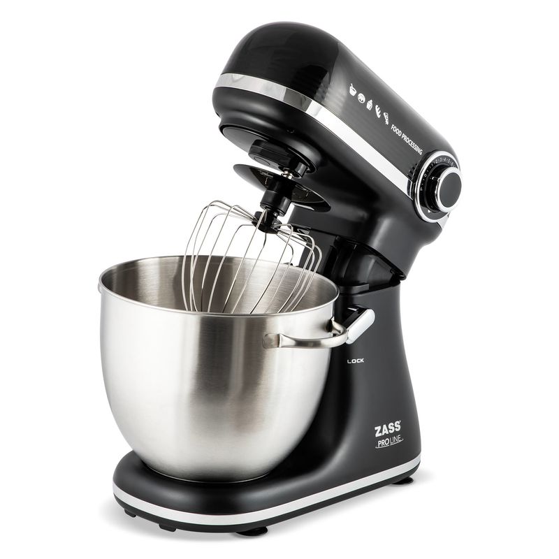 Electronice si Electrocasnice - Electrocasnice bucatarie - Mixere, tocatoare si roboti de bucatarie - Mixere - Mixer planetar Zass ZPSM 11, 7 L, 1500 W, 12 viteze, bol inox, functie Puls, Negru - Infinity.ro