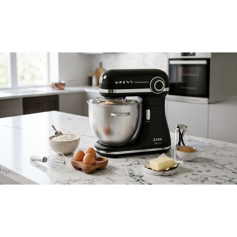 Electronice si Electrocasnice - Electrocasnice bucatarie - Mixere, tocatoare si roboti de bucatarie - Mixere - Mixer planetar Zass ZPSM 11, 7 L, 1500 W, 12 viteze, bol inox, functie Puls, Negru - Infinity.ro