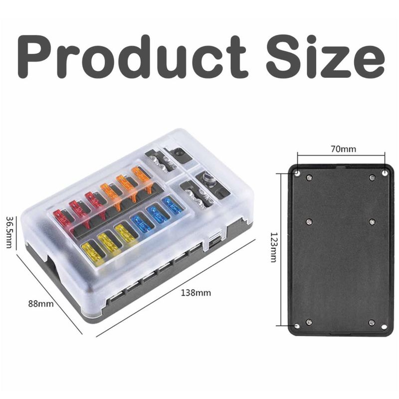 Auto si Moto - Reparatii si depanare - Scule auto - Scule si truse auto - Cutie sigurante auto Techstar, 12 circuite, 12-24V, max. 100A, LED avertizare, 24 sigurante incluse, auto, rulota, barca - Infinity.ro