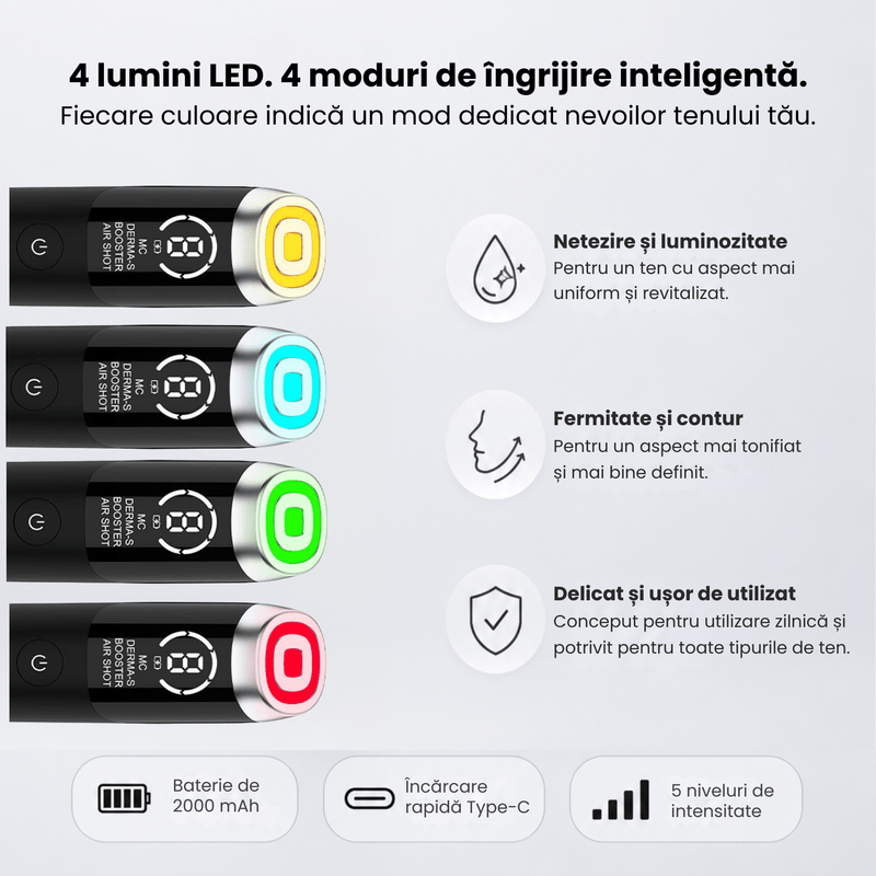 Ingrijire personala si Cosmetice - Aparate si accesorii ingrijire personala - Aparate cosmetice - Aparate intretinere si ingrijire corporala - Aparat pentru tratament facial Lumi Booster 4D, si 4 moduri, Microcurenti EMS, Booster, Air Shot, Derma Shot - Infinity.ro