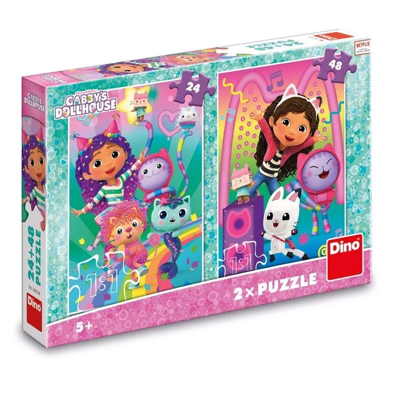 Jucarii, Copii si Bebe - Jucarii si jocuri - Jocuri si puzzle - Puzzle - Set 2 Puzzle-uri Gabby's Dollhouse Disco Party DINO TOYS, 24 si 48 Piese, Licenta Oficiala DreamWorks - Infinity.ro