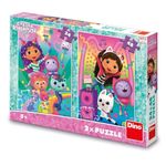 Jucarii, Copii si Bebe - Jucarii si jocuri - Jocuri si puzzle - Puzzle - Set 2 Puzzle-uri Gabby's Dollhouse Disco Party DINO TOYS, 24 si 48 Piese, Licenta Oficiala DreamWorks - Infinity.ro