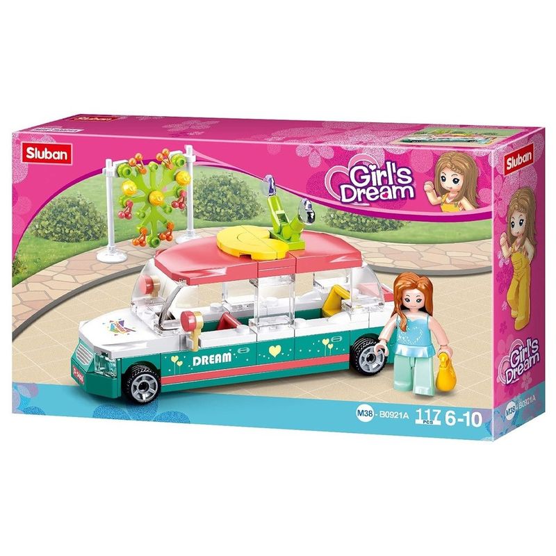 Jucarii, Copii si Bebe - Jucarii si jocuri - Seturi de constructie si cuburi - Seturi de constructie - Set de Constructie Sluban Girl's Dream Limuzina, 117 Piese, Vehicul Eleganta de 14 cm si Figurina Mobila - Infinity.ro