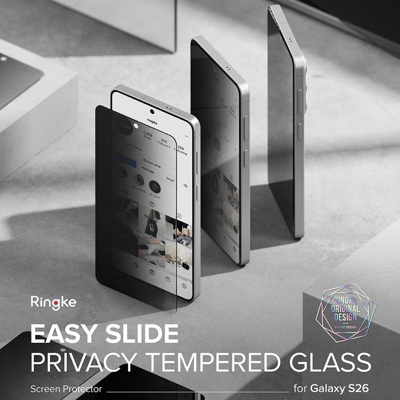 Laptop, Telefoane si Tablete - Telefoane mobile si accesorii - Accesorii Telefoane - Folii protectie telefoane - Folie pentru Samsung Galaxy S26 (set 2) - Ringke Easy Slide Tempered Glass - Privacy - Infinity.ro