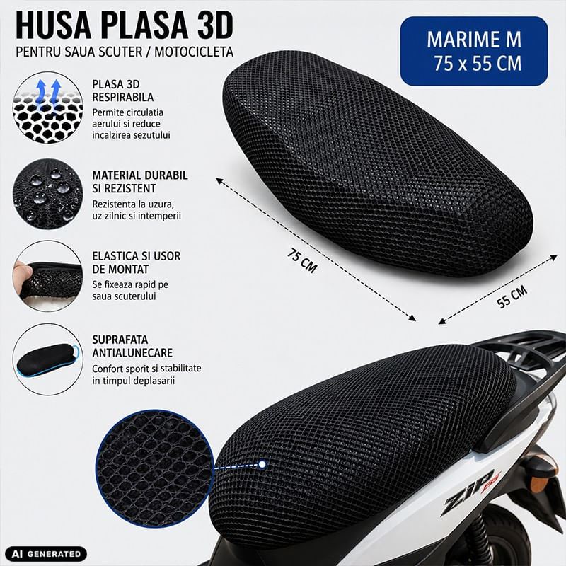 Auto si Moto - Moto - Accesorii moto si consumabile - Husa pentru sa Moto, Scuter, FIXATO, Plasa Respirabila, Design elastic, Antiderapant, Strat dublu, Universal, Negru - Infinity.ro