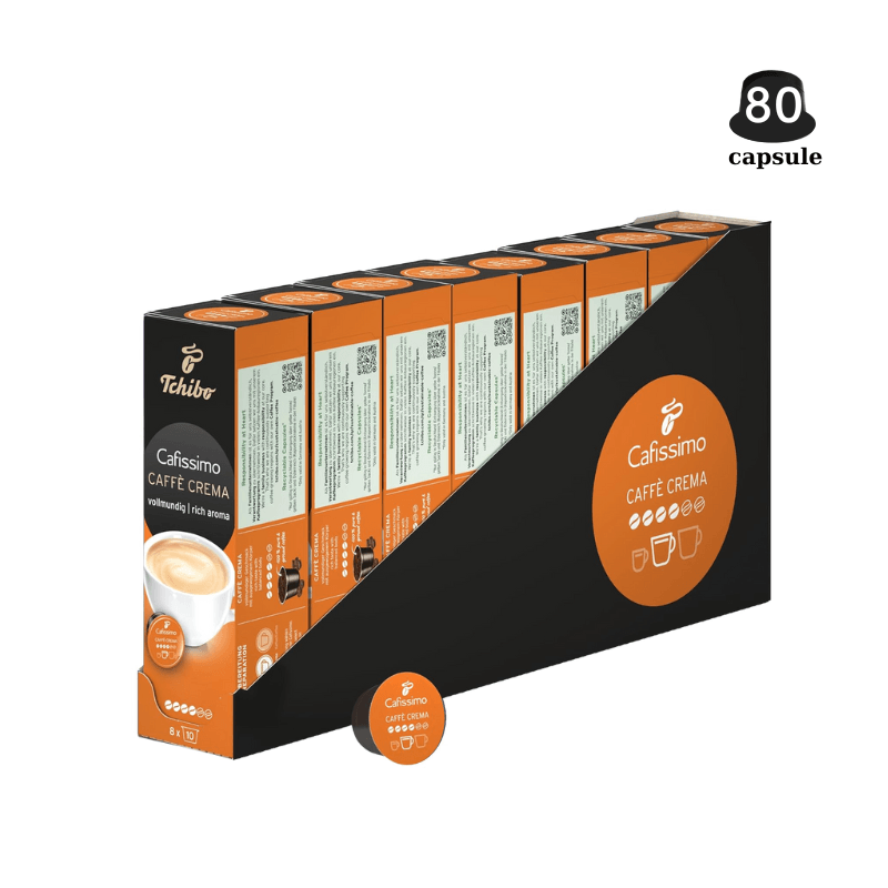 Market - Cafea si ceaiuri - Cafea - Capsule si paduri cafea - Capsule cafea Tchibo Cafissimo Caffè Crema Rich Aroma, intensitate 4/6, 80 buc., 600 g - Infinity.ro