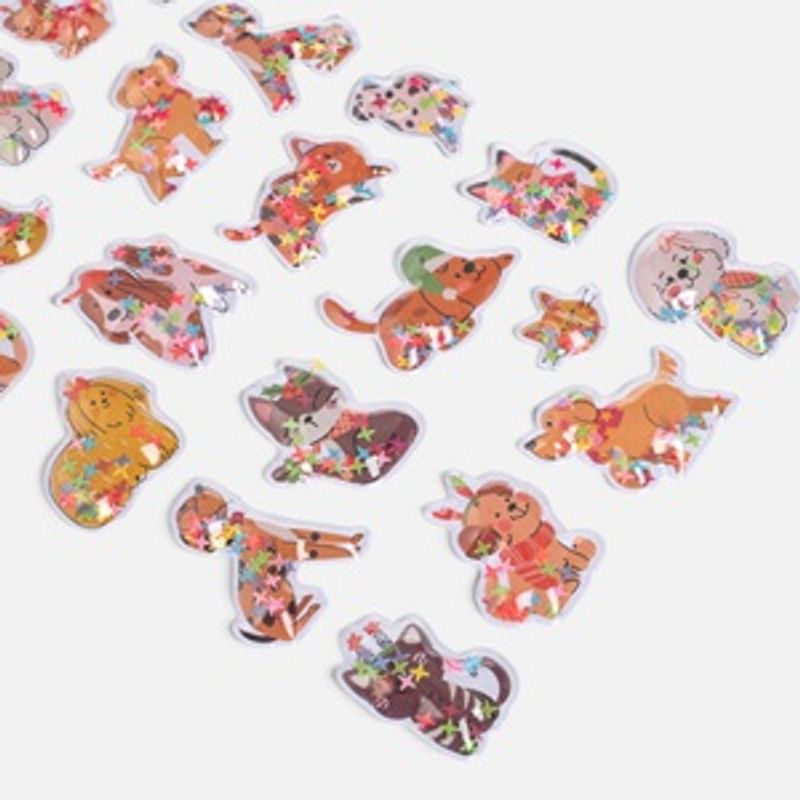 Carti si Birotica - Rechizite - Abtibilduri - Autocolante 3D cu Pisici si Caini cu Confetti, Set Decorativ pentru Copii - Infinity.ro