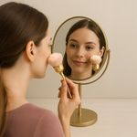Ingrijire personala si Cosmetice - Machiaj - Aplicatoare si pensule machiaj - Pensula pentru pudra si fard de obraz, Maner auriu, Peri roz, 18 cm - Infinity.ro