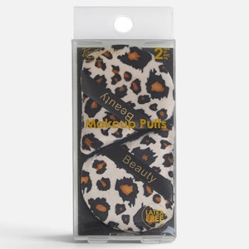 Ingrijire personala si Cosmetice - Machiaj - Aplicatoare si pensule machiaj - Buretei pentru Pudra cu Maner Leopard - Set 2 Bucati - Infinity.ro