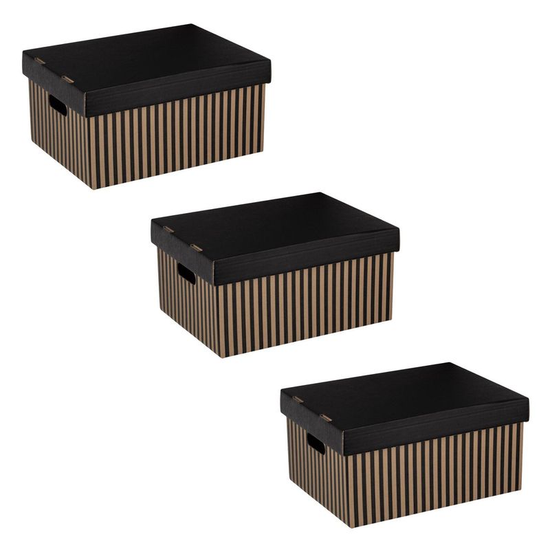 Casa si Gradina - Mobilier - Organizare si depozitare - Cutii depozitare - Set 3 Cutii de Depozitare Carton Pliabile Bej cu Dungi Negre - Infinity.ro