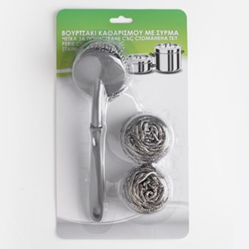 Market - Curatenie si intretinere casa - Produse bucatarie - Lavete si bureti - Perie cu Burete de Sarma si Rezerve, Otel Inoxidabil - Infinity.ro