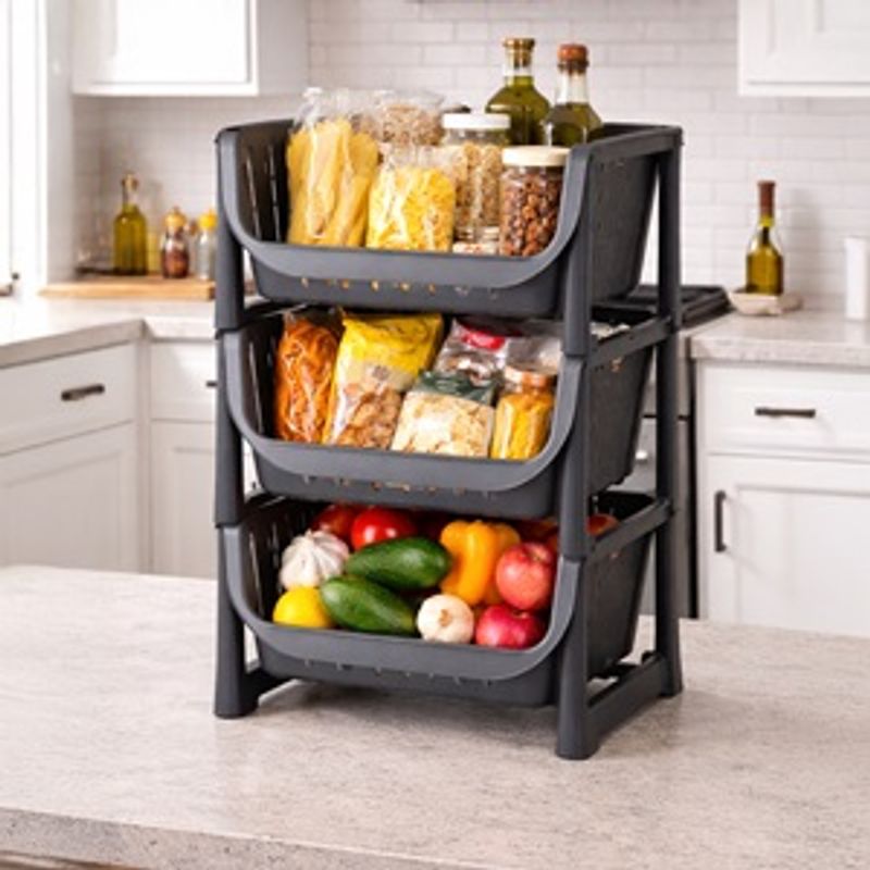 Casa si Gradina - Mobilier - Organizare si depozitare - Cutii depozitare - Cos de Depozitare Perforat din Plastic Antracit Stivuibil - Infinity.ro