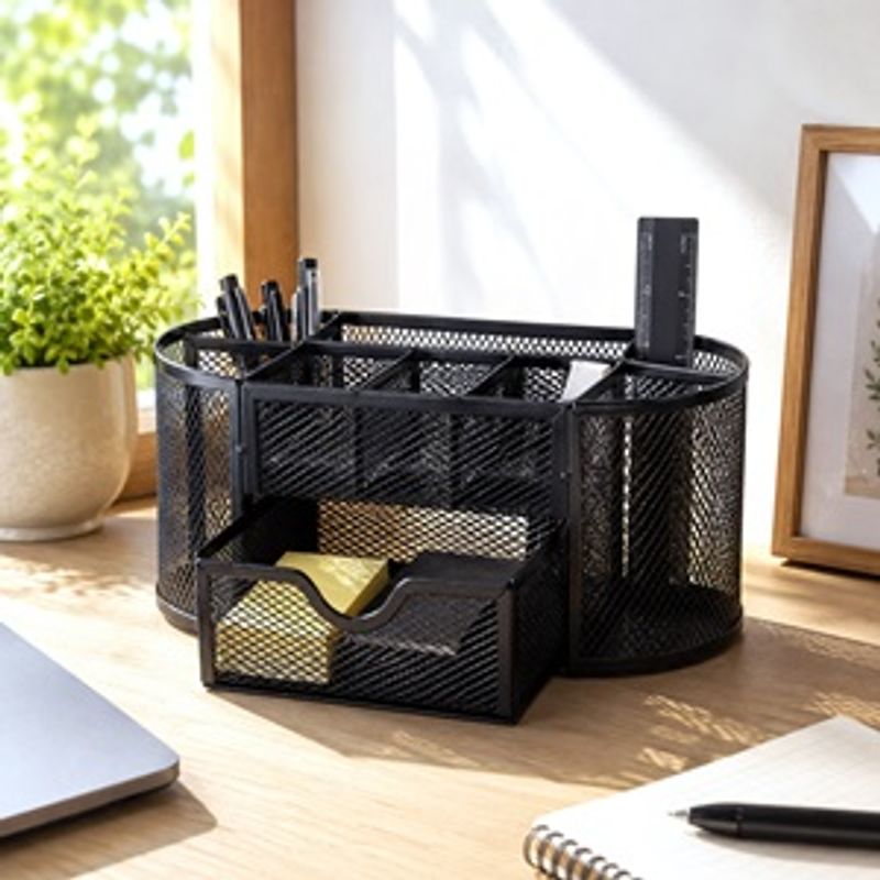 Carti si Birotica - Birotica - Accesorii de birou - Suporturi accesorii birou - Suport Organizator Birou din Metal cu 9 Compartimente si Sertar - Infinity.ro