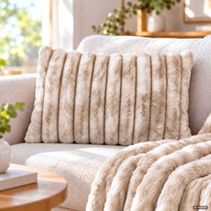 Casa si Gradina - Textile si covoare - Perne si pilote - Perne decorative - Perna Decorativa Bej din Blana Artificiala pentru Canapea 55x37cm - Infinity.ro
