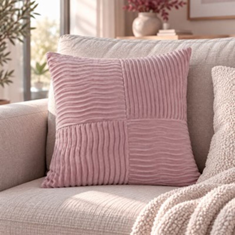 Casa si Gradina - Textile si covoare - Perne si pilote - Perne decorative - Perna decorativa catifelata roz cu dungi in relief 45x45 cm - Infinity.ro