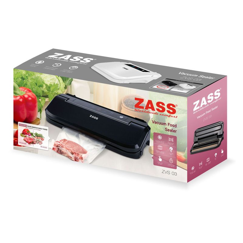 Electronice si Electrocasnice - Electrocasnice bucatarie - Mixere, tocatoare & roboti de bucatarie - Aparate de vidat - Aparat de vidat alimente pentru uz casnic Zass ZVS 03, negru - Infinity.ro