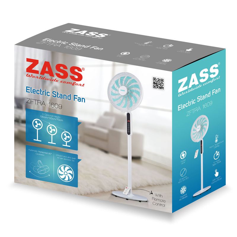 Casa si Gradina/Termice/Climatizare si ventilatie - Ventilator cu picior ajustabil si telecomanda Zass ZFTRA 1609, alb - Infinity.ro