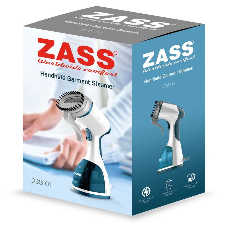 Electronice si Electrocasnice - Ingrijirea tesaturilor - Aparate de calcat cu aburi - Aparat de Calcat Vertical Zass ZGS 01, alb-albastru - Infinity.ro