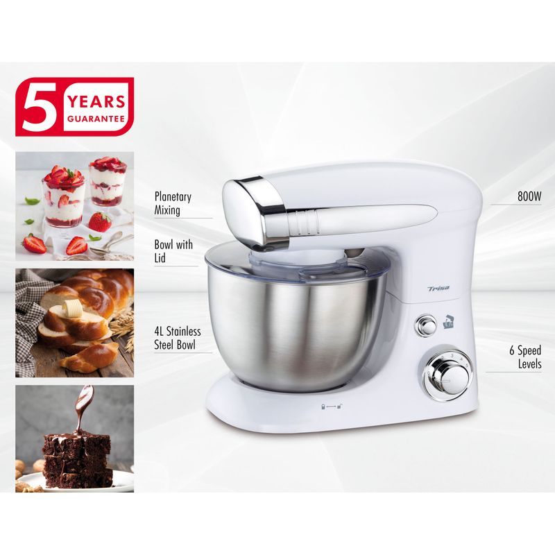 Electronice si Electrocasnice - Electrocasnice bucatarie - Mixere, tocatoare & roboti de bucatarie - Mixere - Mixer planetar Trisa Mix Chef 6608.7012, alb - Infinity.ro