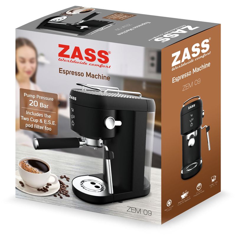 Electronice si Electrocasnice - Electrocasnice bucatarie - Preparare bauturi - Espressoare - Espressor cafea slim Zass ZEM 09, negru - Infinity.ro
