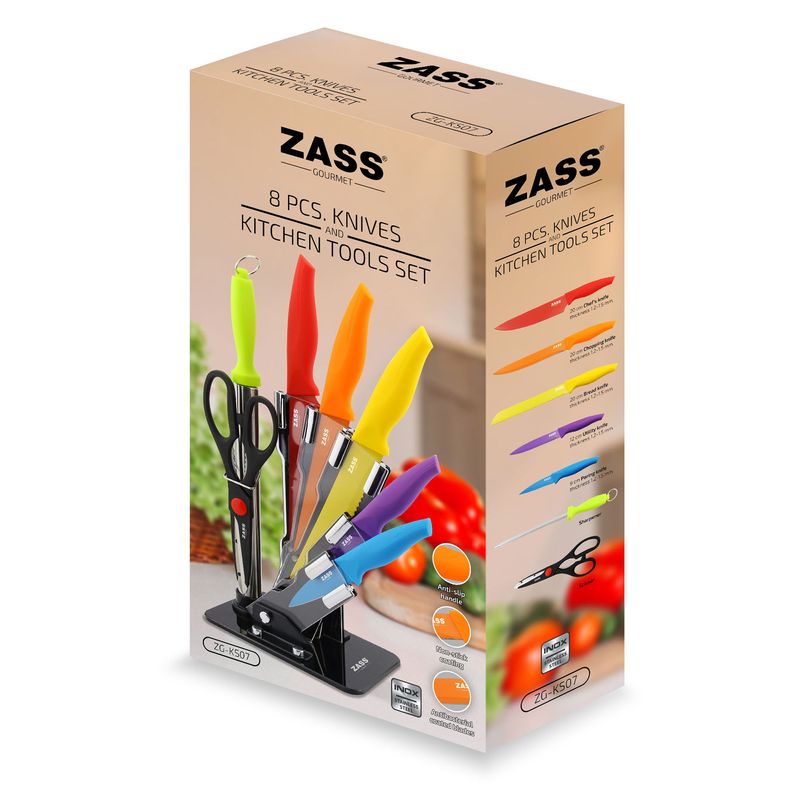 Casa si Gradina - Bucatarie si vesela - Vesela si tacamuri - Cutite si seturi de cutite - Set cutite + Ustensile de bucatarie Zass Gourmet ZG-KS 07, multicolor - Infinity.ro
