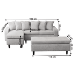 Casa si Gradina - Mobilier - Canapele si coltare - Canapele - Canapea cu taburet, gri deschis, model stanga, KELLY - Infinity.ro