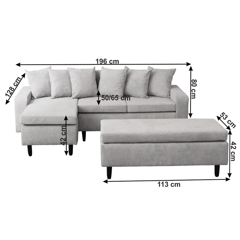 Casa si Gradina - Mobilier - Canapele si coltare - Canapele - Canapea cu taburet, gri deschis, model stanga, KELLY - Infinity.ro