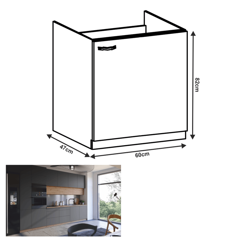 Casa si Gradina - Mobilier - Dulapuri si sifoniere - Dulapuri - Dulap pt. chiuveta, stejar artizanal / gri mat, dreapta, LANGEN D60Z - Infinity.ro