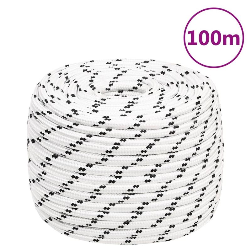 Casa si Gradina - Constructii - Feronerie si accesorii - Sfoara si lanturi - Franghie impletita pentru barca, alb, 12 mm x 100 m, poliester - Infinity.ro