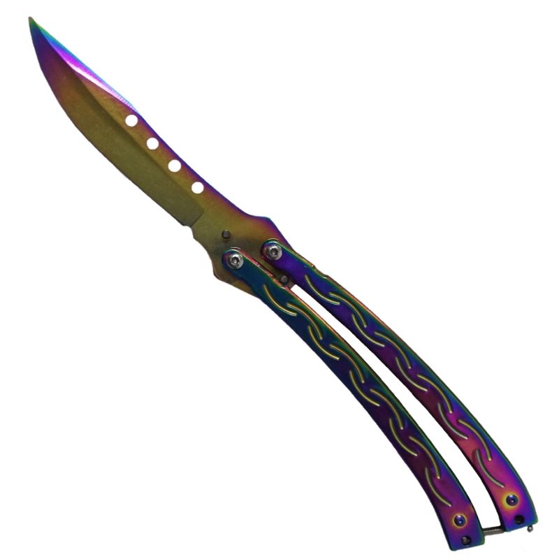 Sport si Outdoor/Camping/Cutite, bricege si accesorii/Cutite si bricege - Set briceag butterfly, multicolor, 25 cm si cutit karambit, Rainbow, 19 cm, Otel inoxidabil - Infinity.ro