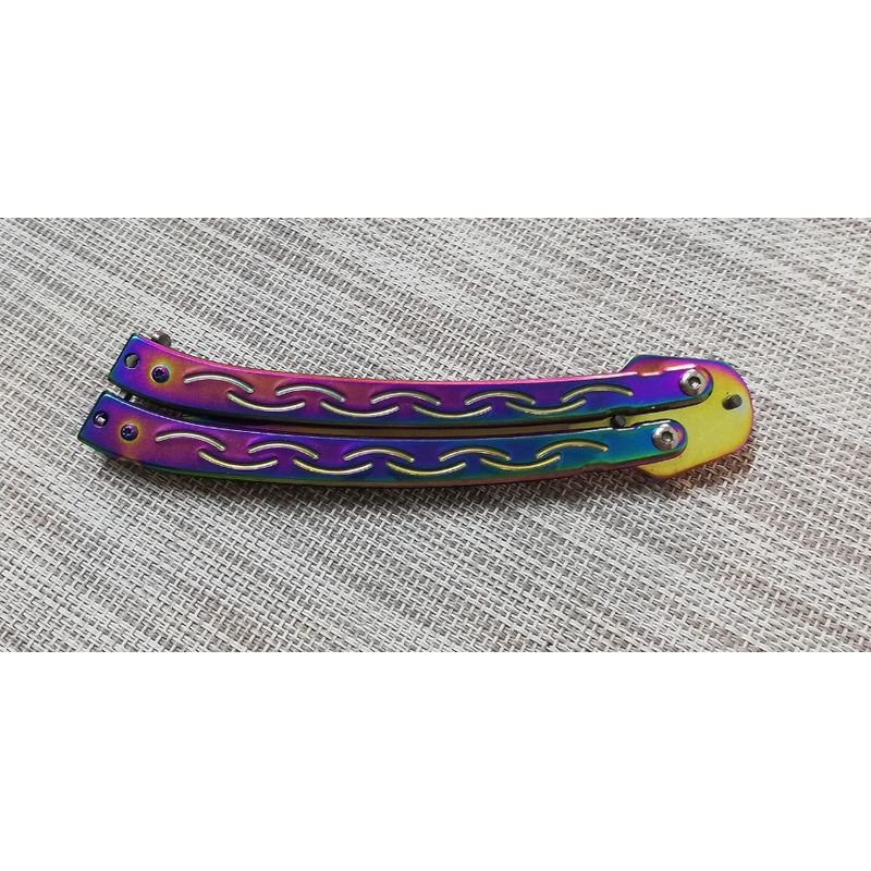 Sport si Outdoor/Camping/Cutite, bricege si accesorii/Cutite si bricege - Set briceag butterfly, multicolor, 25 cm si cutit karambit, Rainbow, 19 cm, Otel inoxidabil - Infinity.ro