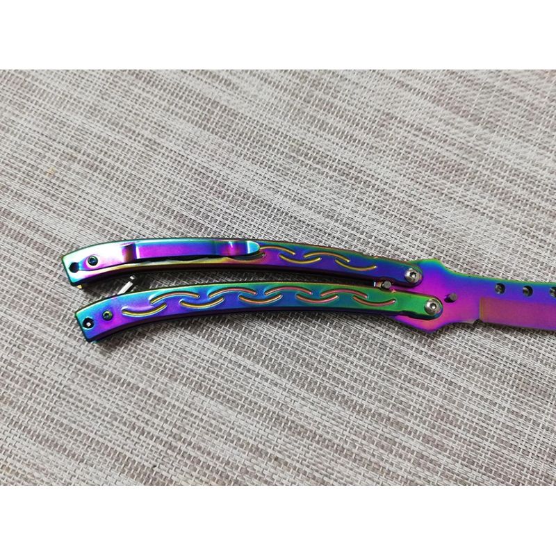 Sport si Outdoor/Camping/Cutite, bricege si accesorii/Cutite si bricege - Set briceag butterfly, multicolor, 25 cm si cutit karambit, Rainbow, 19 cm, Otel inoxidabil - Infinity.ro