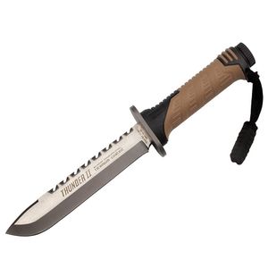 Cutit de vanatoare IdeallStore®, Thunder Sound, otel inoxidabil, 30 cm, bej, teaca inclusa