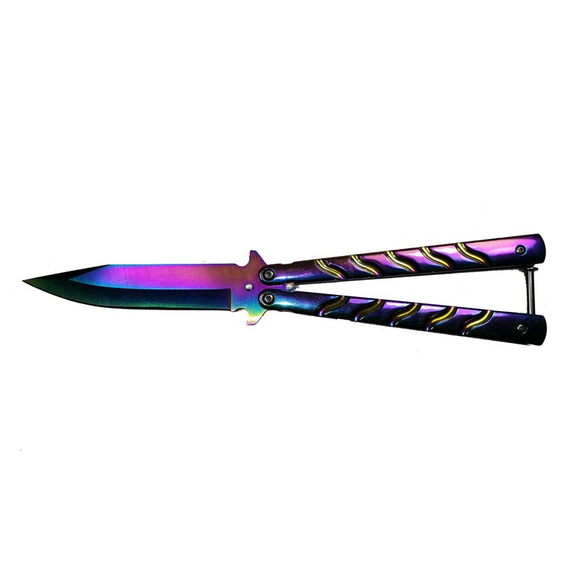 Sport si Outdoor - Camping - Cutite, bricege si accesorii - Cutite si bricege - Cutit, Briceag fluture, Balisong, Butterfly 22.5 cm, Rainbow-Palette - Infinity.ro