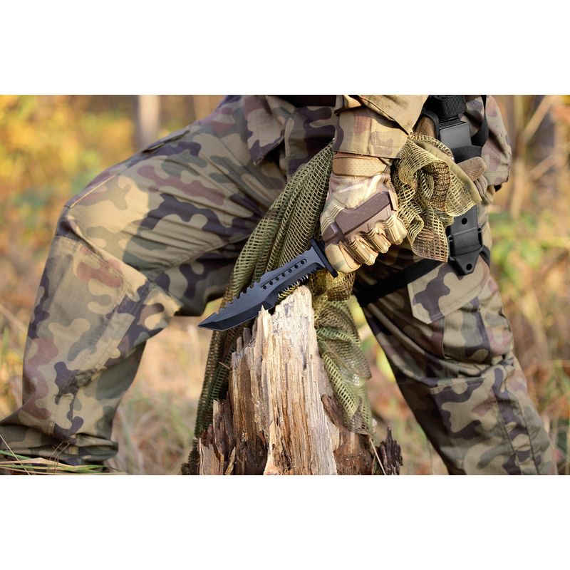 Sport si Outdoor - Camping - Cutite, bricege si accesorii - Cutite si bricege - Cutit de vanatoare IdeallStore®, Survival Spirit, otel inoxidabil, amnar, 30.5 cm, negru, teaca inclusa - Infinity.ro