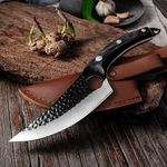 Sport si Outdoor/Camping/Cutite, bricege si accesorii/Cutite si bricege - Cutit japonez lucrat manual, otel inoxidabil, 27.5 cm, negru, teaca piele inclusa - Infinity.ro