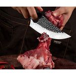 Sport si Outdoor/Camping/Cutite, bricege si accesorii/Cutite si bricege - Cutit japonez lucrat manual, otel inoxidabil, 27.5 cm, negru, teaca piele inclusa - Infinity.ro