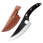 Sport si Outdoor/Camping/Cutite, bricege si accesorii/Cutite si bricege - Cutit japonez lucrat manual, otel inoxidabil, 27.5 cm, negru, teaca piele inclusa - Infinity.ro