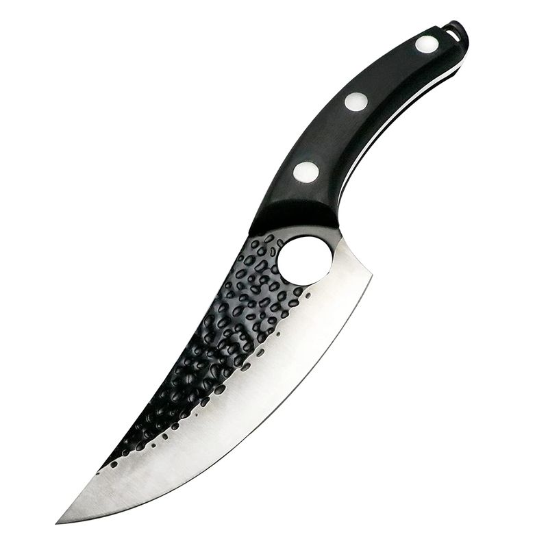 Sport si Outdoor/Camping/Cutite, bricege si accesorii/Cutite si bricege - Cutit japonez lucrat manual, otel inoxidabil, 27.5 cm, negru, teaca piele inclusa - Infinity.ro