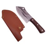 Casa si Gradina - Bucatarie si vesela - Vesela si tacamuri - Cutite si seturi de cutite - Cutit tip satar IdeallStore®, lucrat manual, Japan Buredo, 25.5 cm, otel inoxidabil, 220 g, maro, teaca piele inclusa - Infinity.ro