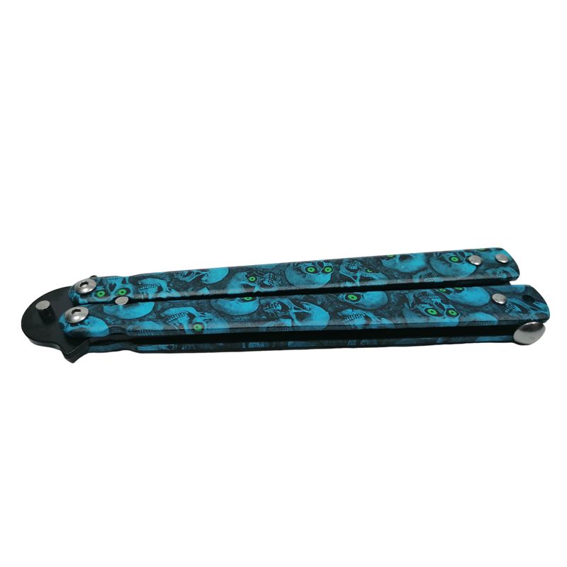 Sport si Outdoor - Camping - Cutite, bricege si accesorii - Cutite si bricege - Cutit, Briceag fluture, Butterfly, Happy Blue Skulls, pentru antrenament, 22 cm - Infinity.ro
